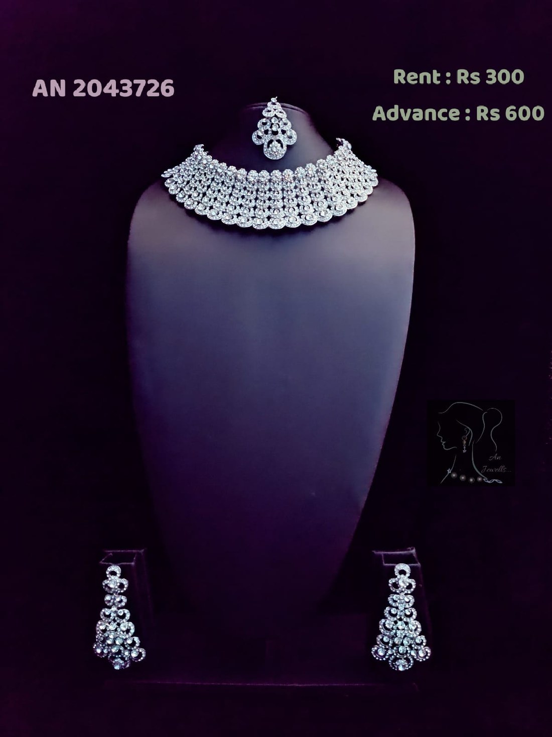 AN 2043726 Silver CZ Diamond Choker Set on rent - Silver, CZ White