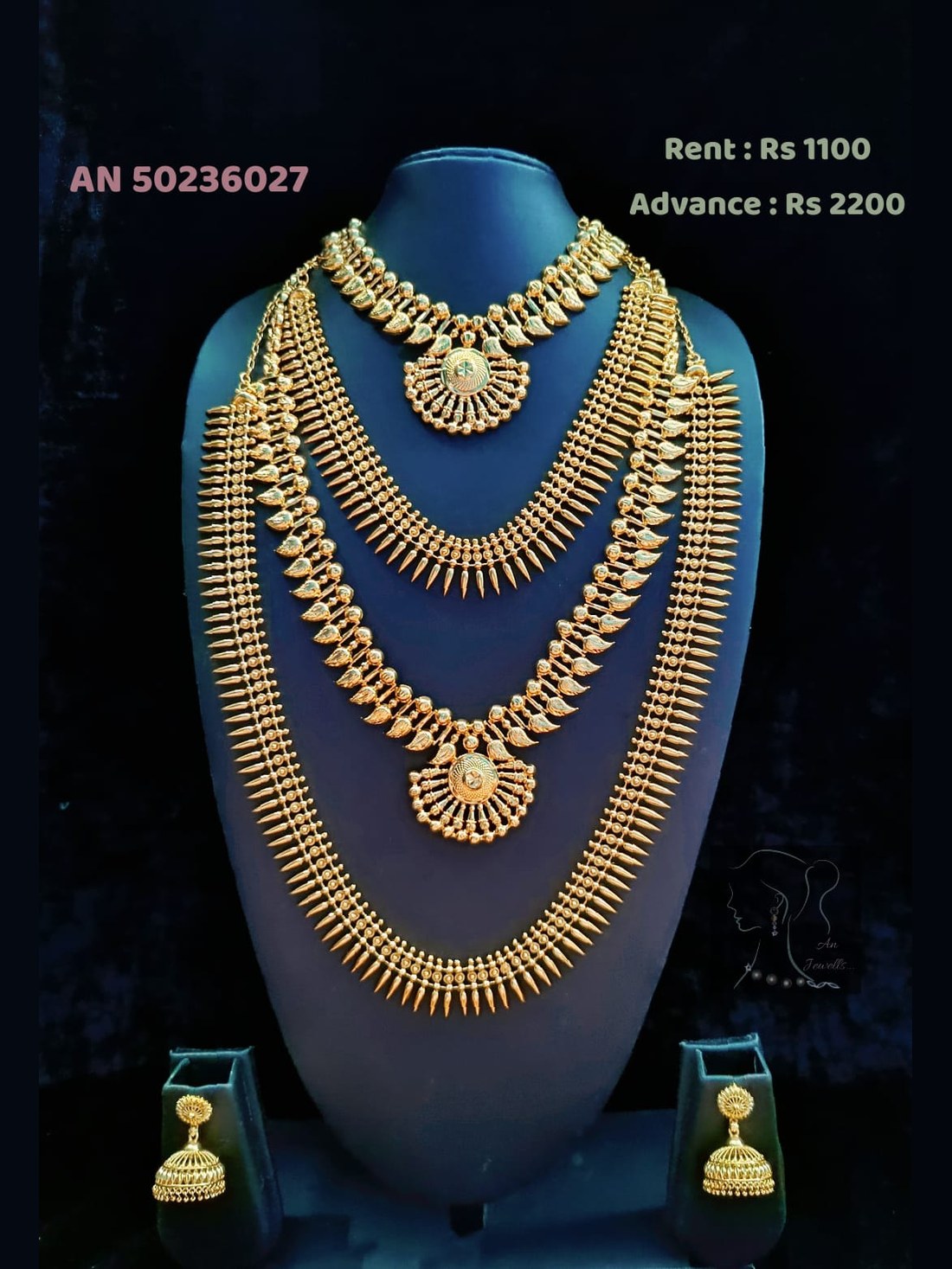 AN 50236027 Antique Gold Spike Leaf Triple-Layer Necklace Set on rent - Antique Gold