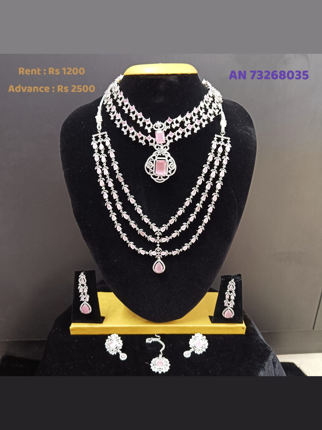 AN 73268035 Pink CZ Diamond Four-Layer Necklace Set on rent - Silver, CZ White, Pink