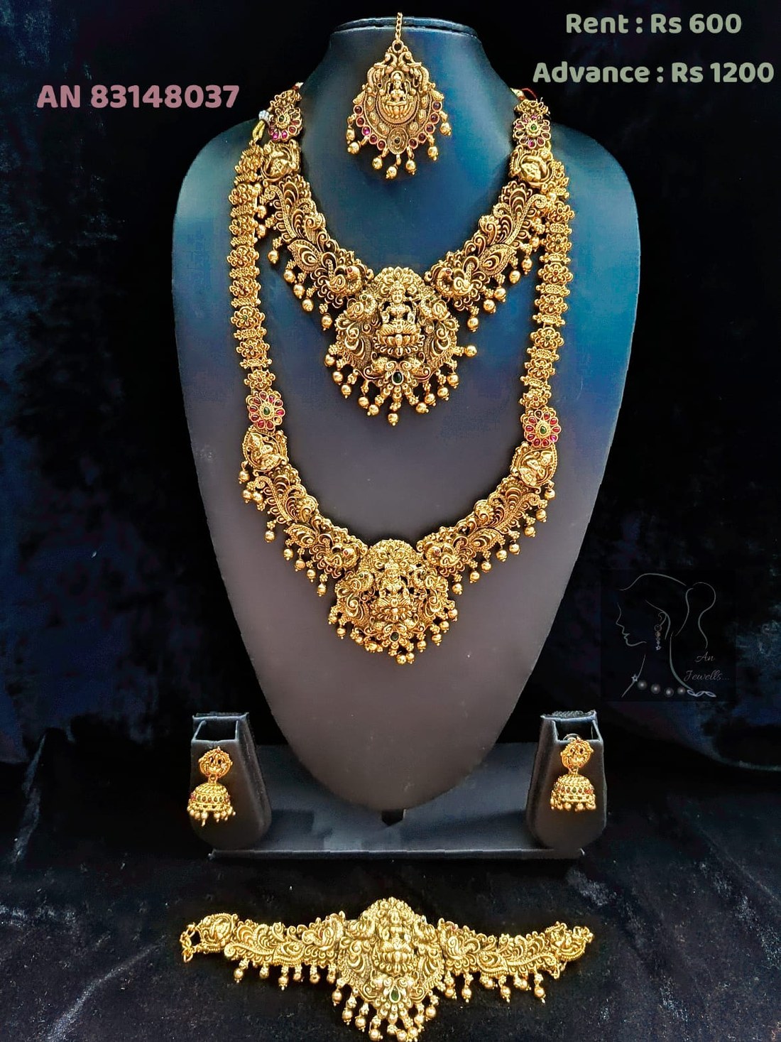 AN 83148037 Temple Gold Layered Lakshmi Necklace with Vanki on rent - Antique Gold