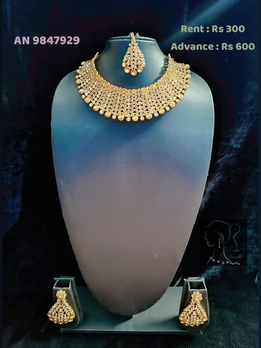 AN 9847929 Golden CZ Diamond Choker Set on rent - Gold, CZ White